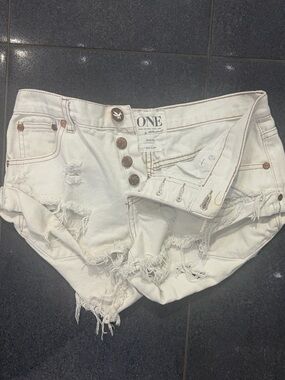 One Teaspoon White Distressed High-Rise Denim Shorts